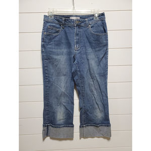 Chicos platinum size 0 cotton spandex blend cuffed capri denim jeans womens